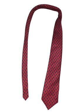 6/8/28. Men's Rainbow Connection  Red Patterned Tie with Navy Motif